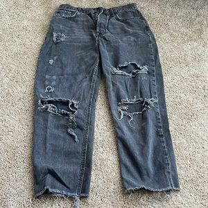 distressed button up mom jeans